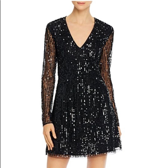 FRENCH CONNECTION Inari Sequined V-Neck Mini Dress Black